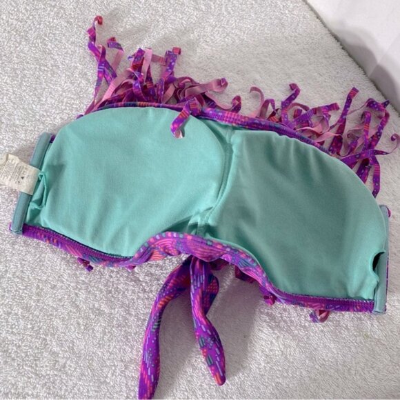 5/$25 OP Purple and Pink Fringe Bandeau Strapless Bikini Top S - Picture 9 of 10
